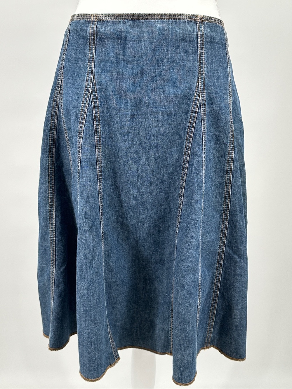 Gap Denim A-Line Midi Skirt Paneled Raw Edge Hem 100% Cotton Size 4 Y2K - Picture 3 of 10
